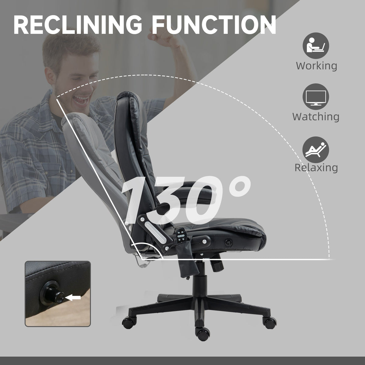 Executive Massage Chairs Heated High Back Reclining Office Chair Swivel Leather Adjustable Vibrating Furniture Black