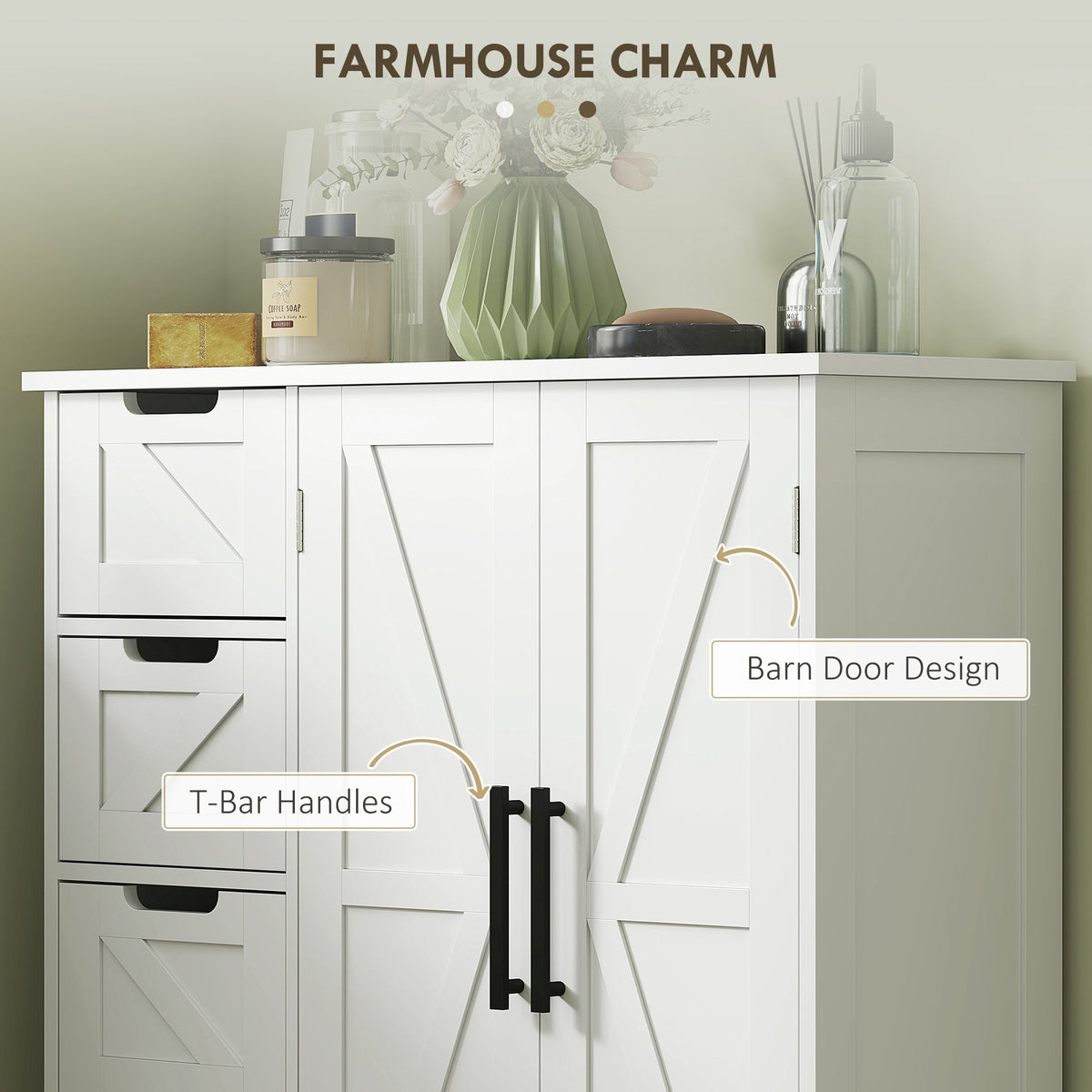 Bathroom Floor Cabinet, Farmhouse Bathroom Storage Cabinet with Adjustable Shelf, Black