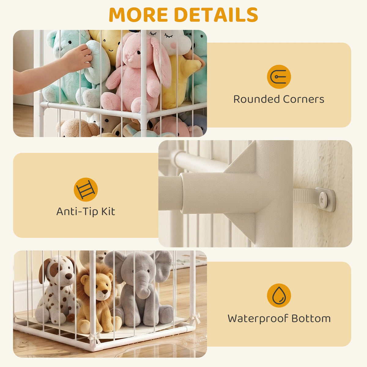 Stuffed Animal Storage Organizer, Teddy Toy Storage Organizer with Waterproof Bottom for Playroom, Nursery, 47x47x132cm
