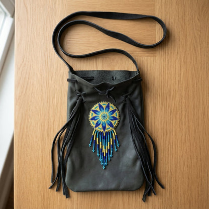 Beaded Suede Phone Pouch ~ Blue