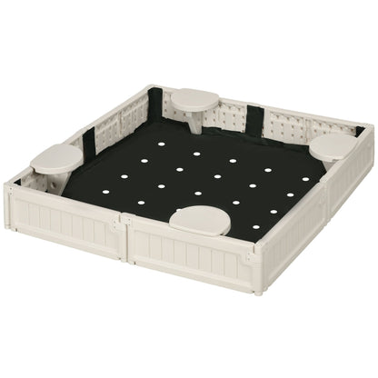 Kids Outdoor Sandbox with Canopy, Bottom Fabric Liner, Brown