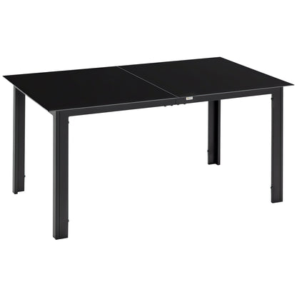 Aluminium Outdoor Dining Table for 6, 59" x 35" Rectangle Patio Table with Tempered Glass Tabletop, for Garden, Backyard, Lawn, Balcony, Black