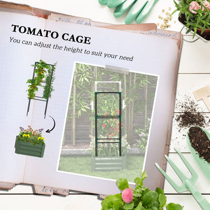 Galvanized Planter Box, Outdoor Raised Garden Bed with 3-Tier Trellis Tomato Cage for Climbing Vines, Vegetables, Brown