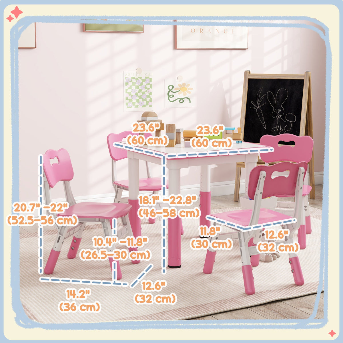 5 Pieces Toddler Table and Chair Set, Height Adjustable Activity Table and Chair Set for Nursery Classroom, Grey