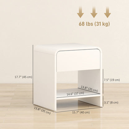 Nightstand Set of 2, Modern Bedside Table with Rounded Corners, Nightstand with Drawer and Open Shelf, Natural Wood