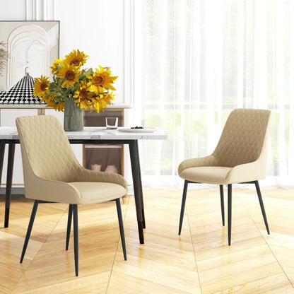 Blake Modern Dining Chairs with Diamond Tufting and Steel Legs-Set of 2-Khaki