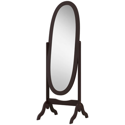 Floor Standing Mirror Full Length Mirror with Adjustable Angle Oval Frame for Dressing Room Bedroom Living Room White