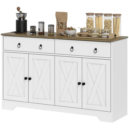 Sideboard Cabinet with 2 Drawers, 4 Barn Doors and 2 Adjustable Shelves, Buffet Table for Living Room, Black