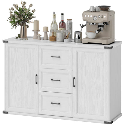 Sideboard with 3 Drawers and 2 Doors, 47" Buffet Cabinet with Adjustable Shelves for Kitchen, Black Wood Grain