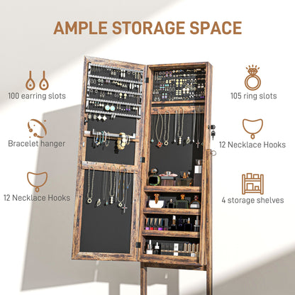 Mirror Jewelry Cabinet Armoire, Lockable Jewelry Organizer with Full-Length Mirror, 3 Angle Adjustable, Grey