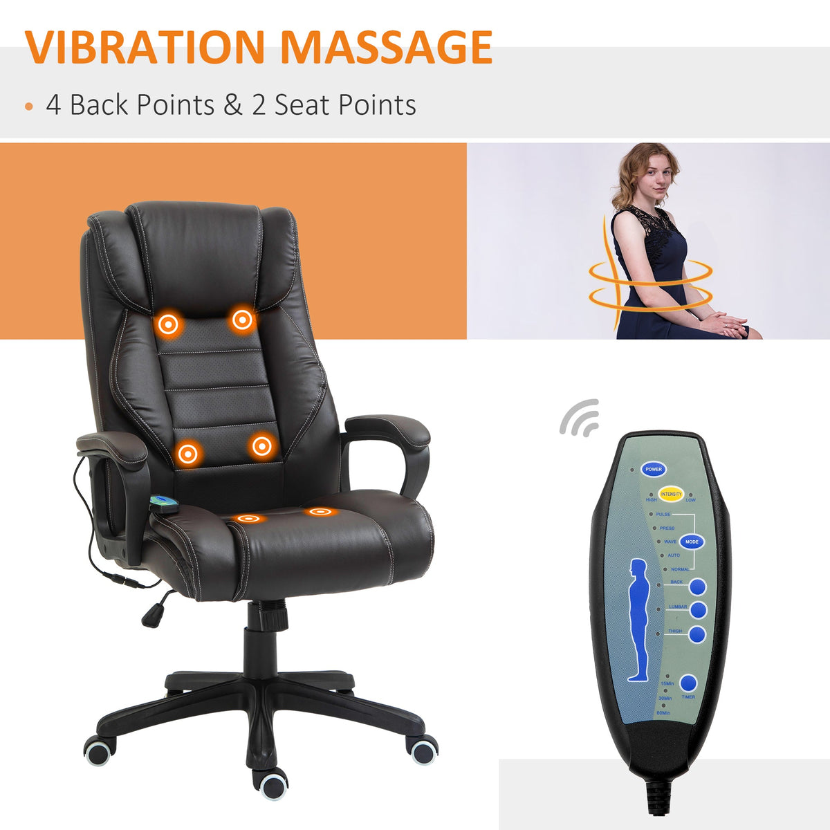 Massage Office Chair, High Back Executive Office Chair with 6-Point Vibration, Timer, Adjustable Height, Swivel Seat and Rocking Function, Black