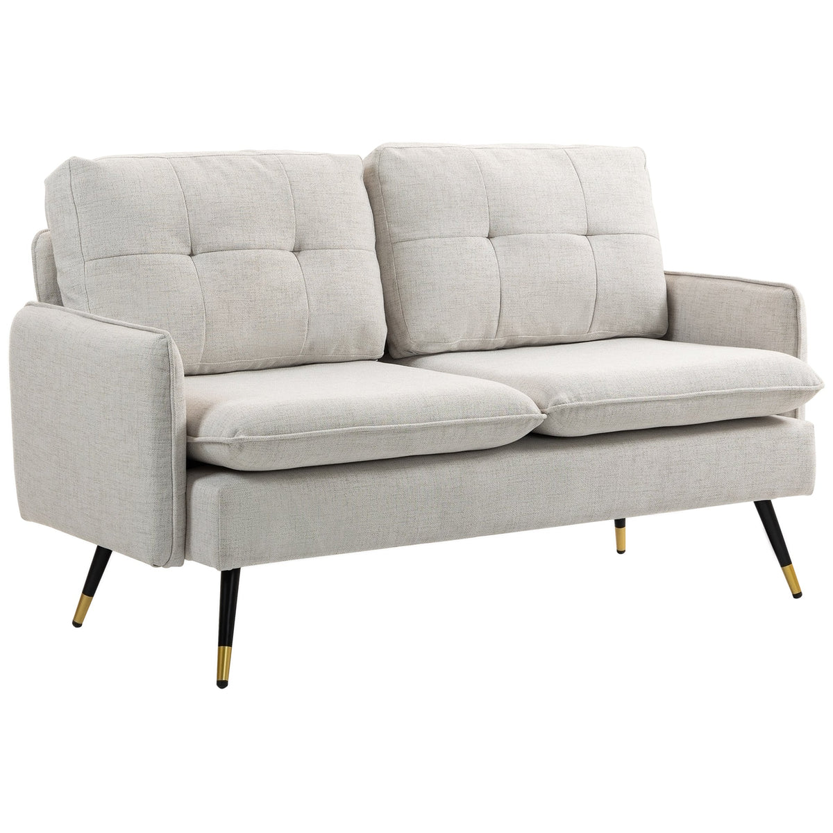 55" Loveseat Sofa, Linen Love Seat w/ S spring, Steel Legs and Button Tufting, Small Couch for Living Room, Dark Grey