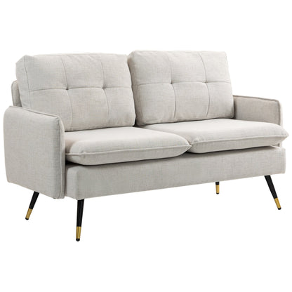 55" Loveseat Sofa, Linen Love Seat w/ S spring, Steel Legs and Button Tufting, Small Couch for Living Room, Dark Grey