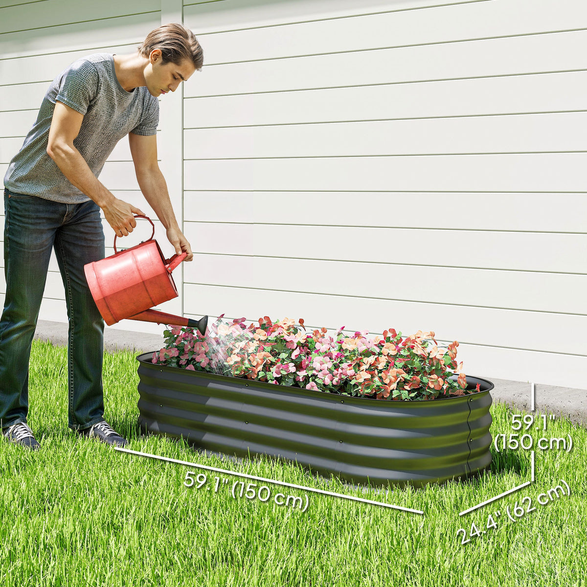 4.9 x 2 x 1ft Galvanized Raised Garden Bed Kit, Metal Planter Box with Safety Edging, Black