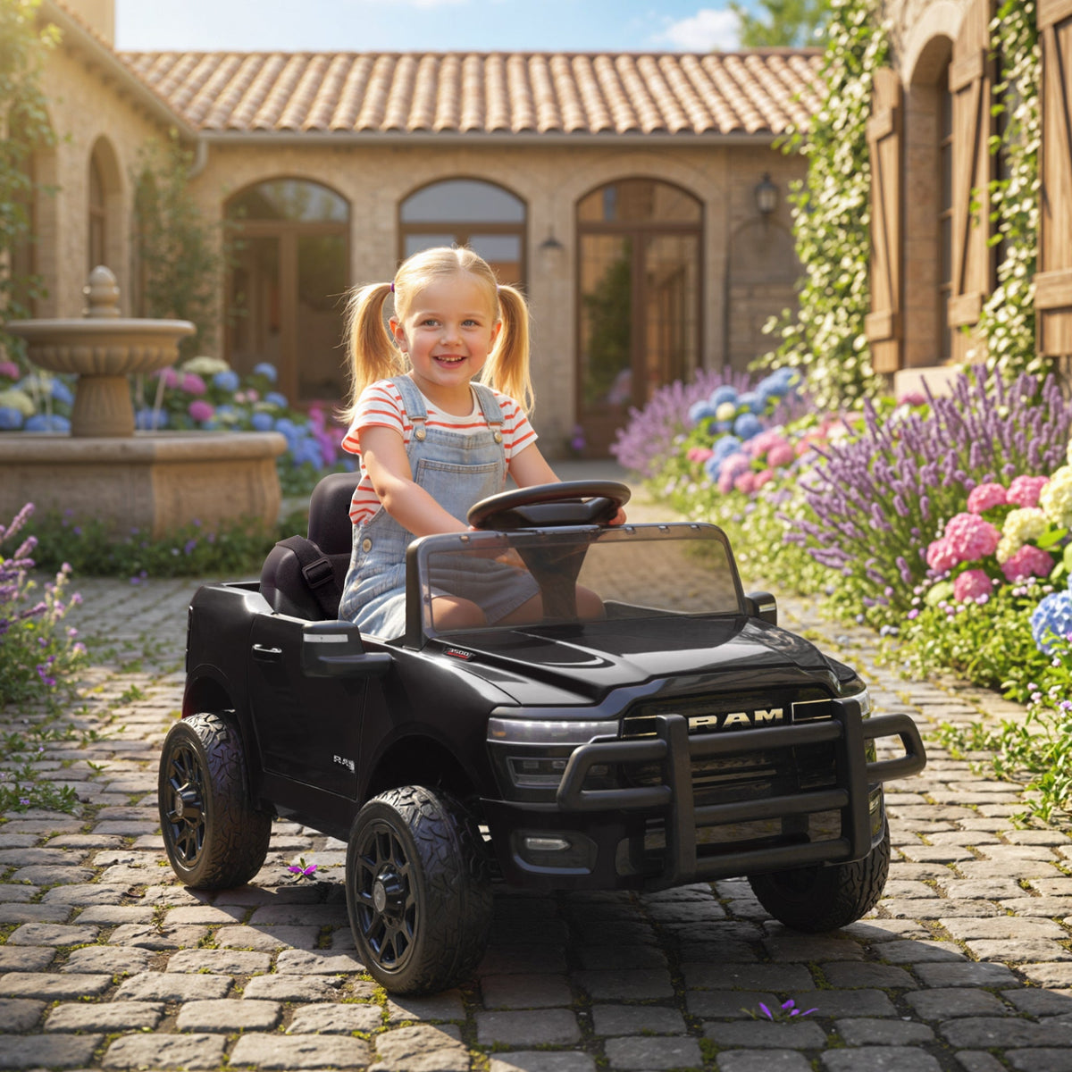 12V Ride on Car, Licensed Dodge RAM 3500 Electric Vehicle with Remote Control, Suspension for 3-5 Years, Black