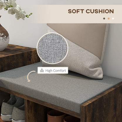 Upholstered Shoe Storage Bench, Hallway Shoe Storage with Seat, Drawer, 3 Open Shelves for Entryway, Grey