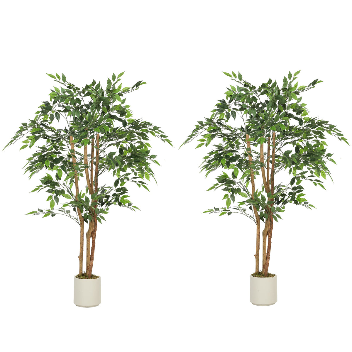 4FT Artificial Banyan Tree Set of 2, Fake Potted Tree with Solid Wood Trunk and Pot for Indoor