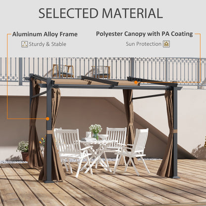 Metal Pergola with Sliding Roof Canopy, Retractable Pergola Canopy, 10' x 10', Beige