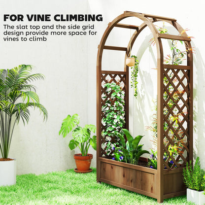 Raised Garden Bed with Arch Trellis, Freestanding Garden Planter Box, Outdoor Planter Container, Dark Brown Wood Effect