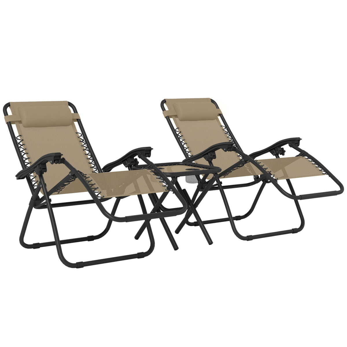 Zero Gravity Chair Set of 2 Patio Chair with Side Table Cupholders and Pillows for Pool, Backyard, Lawn, Black