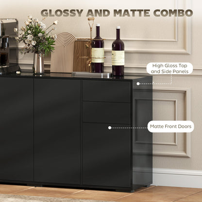 Kitchen Sideboard Storage Cabinet, Modern Coffee Bar with Push-Open Design and 2 Drawers for Living Room, White