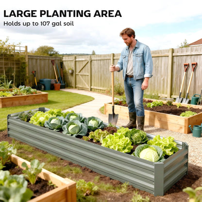 8'x2'x1' Galvanized Raised Bed, Large Elevated Planter Box for Growing Flowers, Herbs and Vegetables, Dark Grey