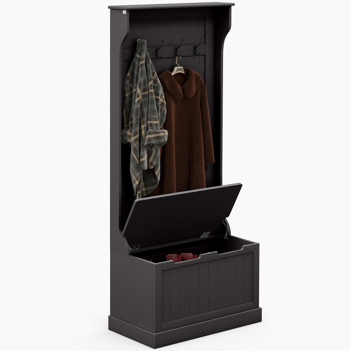 4-In-1 Hall Tree with Coat Rack, Top Shelf, Shoe Storage and Bench Seat, Entryway Bench with 4 Hooks