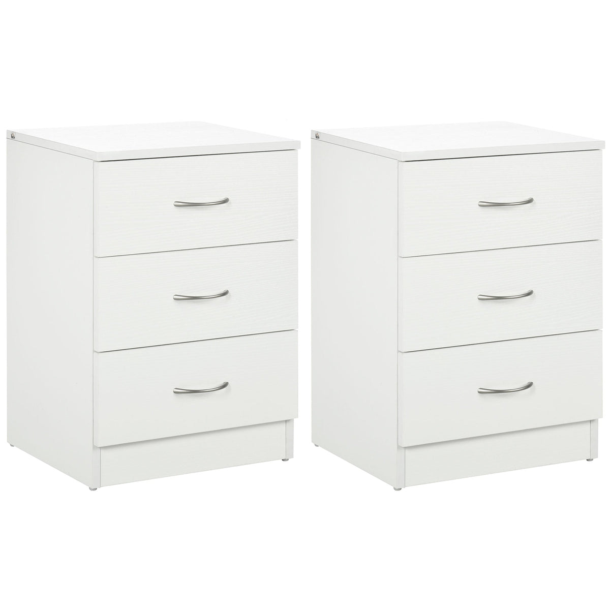 Bedside Table with 3 Drawers, Modern Wood Nightstand, Side Table with Anti-tipping Design for Bedroom, Set of 2, White
