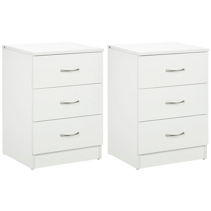 Bedside Table with 3 Drawers, Modern Wood Nightstand, Side Table with Anti-tipping Design for Bedroom, Set of 2, White