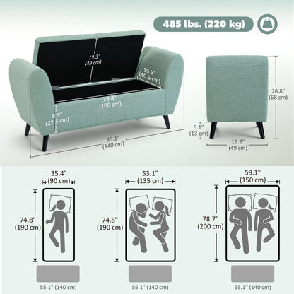 Upholstered Storage Bench with Arms, Modern Ottoman Bench for Bedroom, Entryway, and Living Room, Black