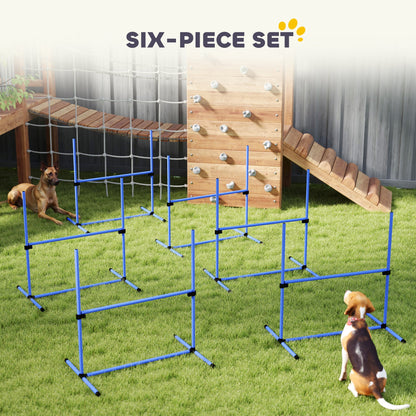 Set of 6 Dog Agility Training Equipment Adjustable Jump Bar Pet Exercise Kit with Carrying Bag (Blue)