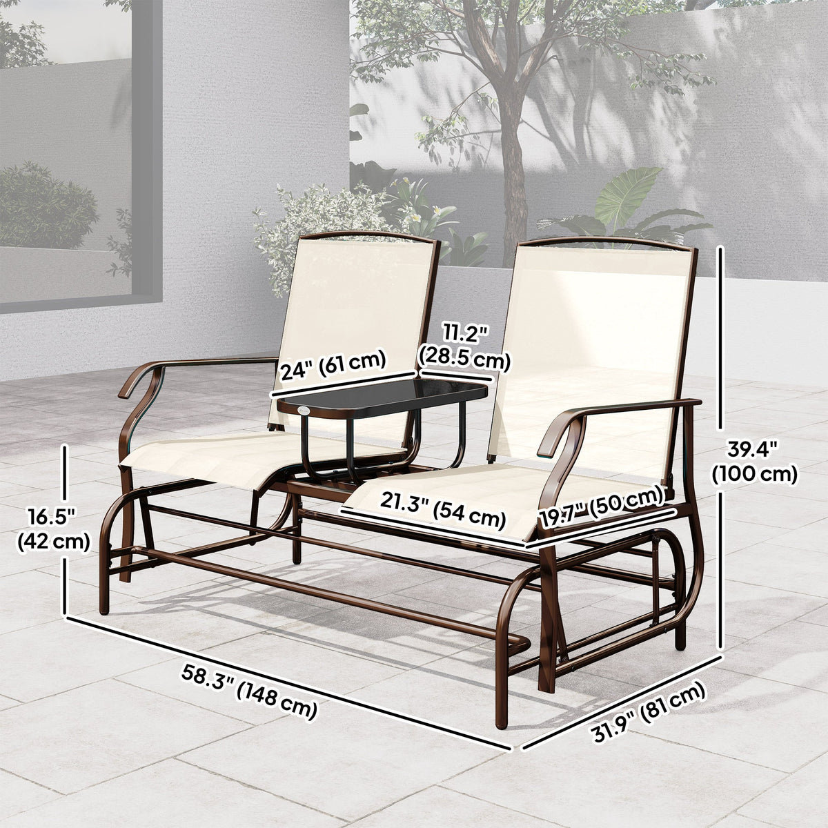 Patio Glider Rocking Chair 2 Person Outdoor Loveseat Rocker Garden Furniture Bench, Grey