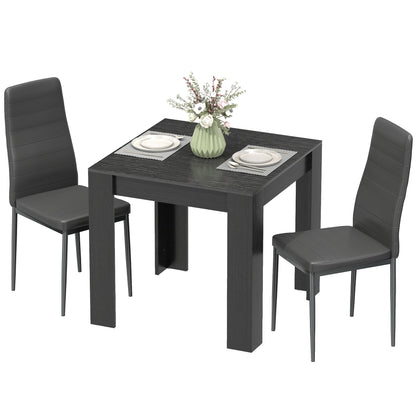 Dining Table Set for 2, Square Kitchen Table and Chairs, Dining Room Table and PU Leather Upholstered Chairs, Black