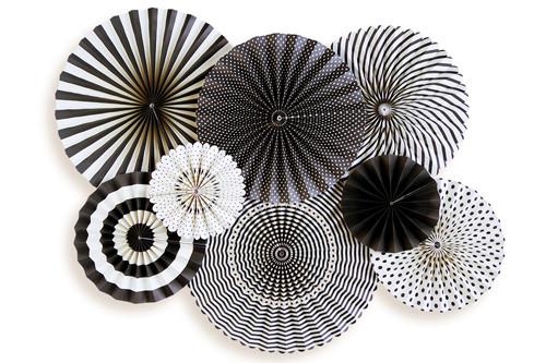 Black and Cream Paper Fans (SET OF 8)