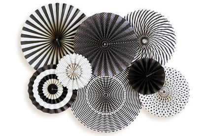 Black and Cream Paper Fans (SET OF 8)