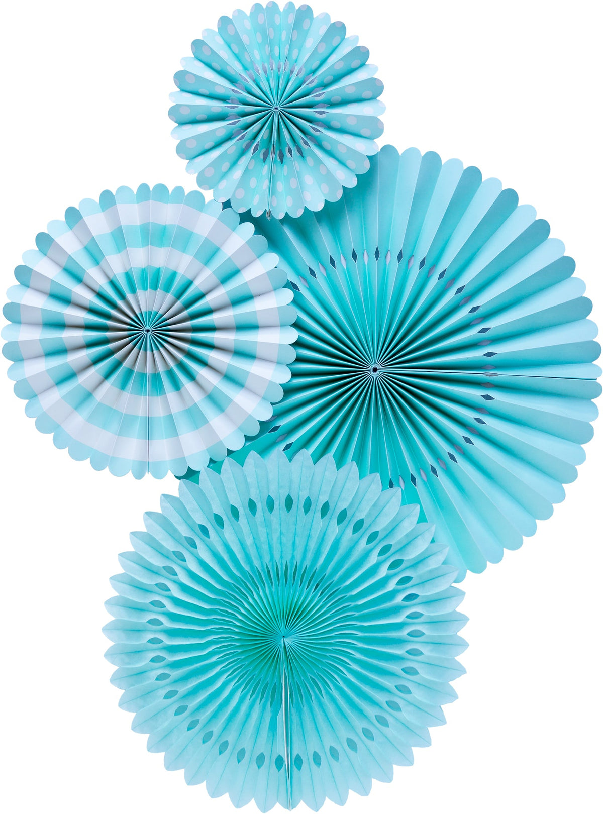 Aqua Blue Paper Fans (SET OF 4)