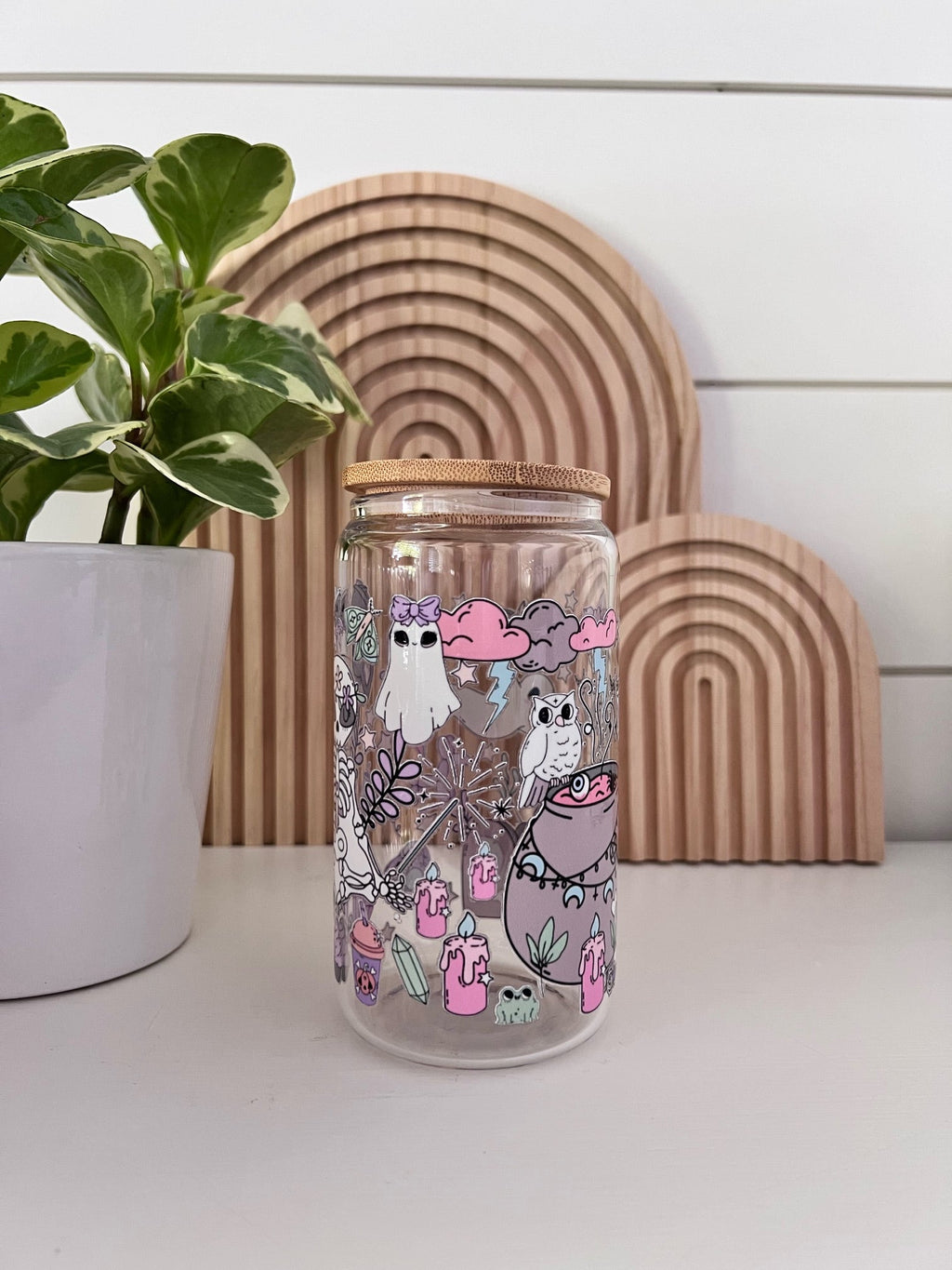 Pastel Halloween Icons Glass Cup