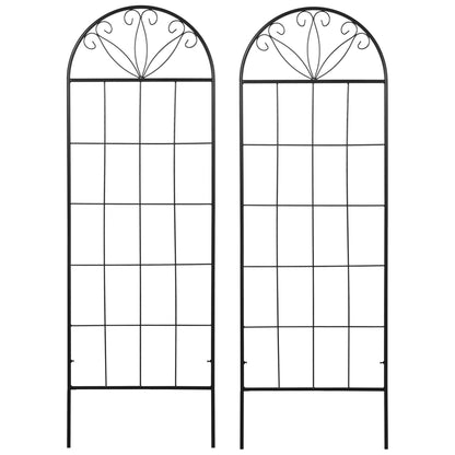 Metal Garden Trellis Pack of 2 for Climbing Plants, Arched Grid Trellis Panels, 20" x 60", Black