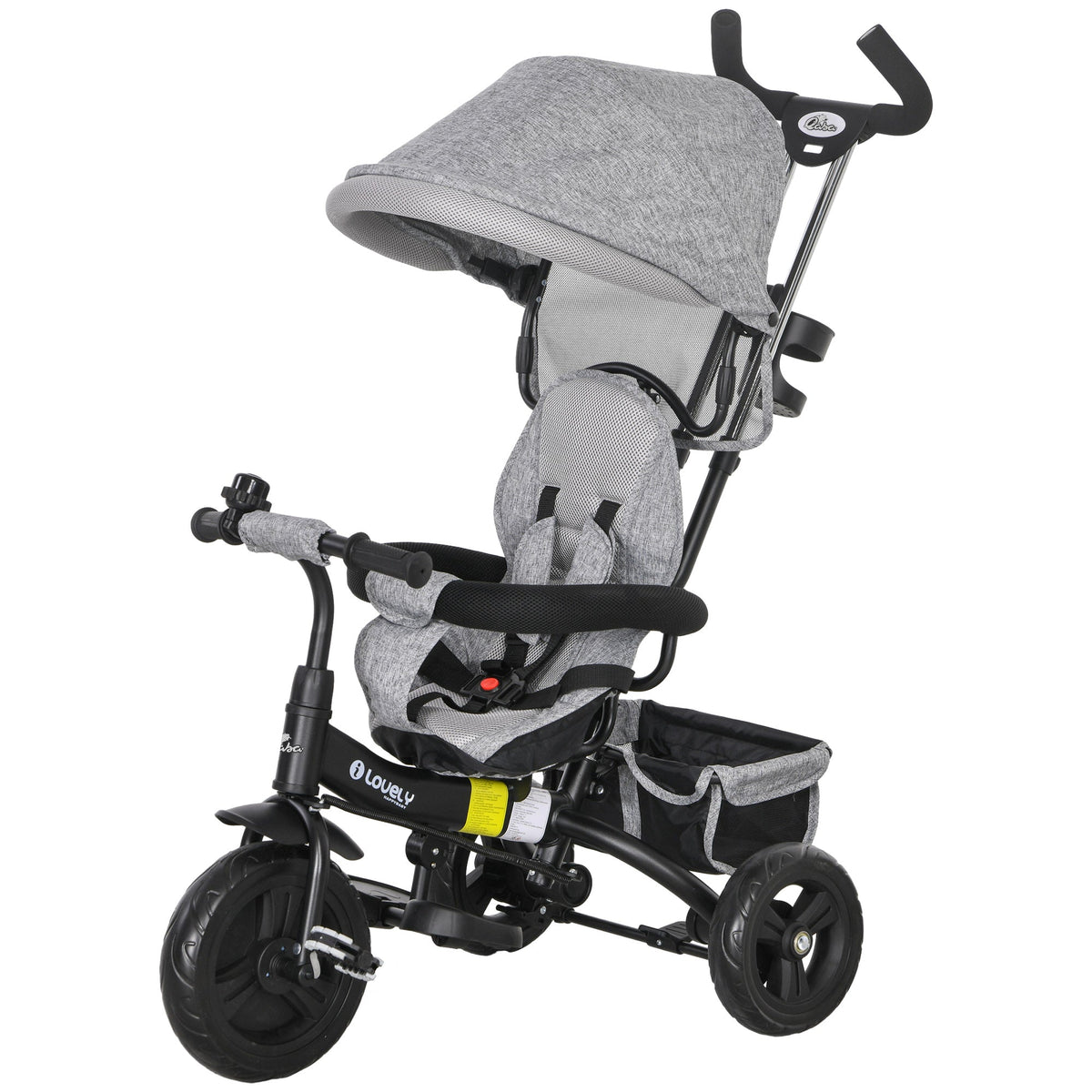 6 in 1 Toddler Tricycle Stroller with Basket, Canopy, 5-point Safety Harness, for 12-60 Months, Grey