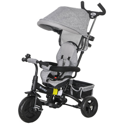 6 in 1 Toddler Tricycle Stroller with Basket, Canopy, 5-point Safety Harness, for 12-60 Months, Grey