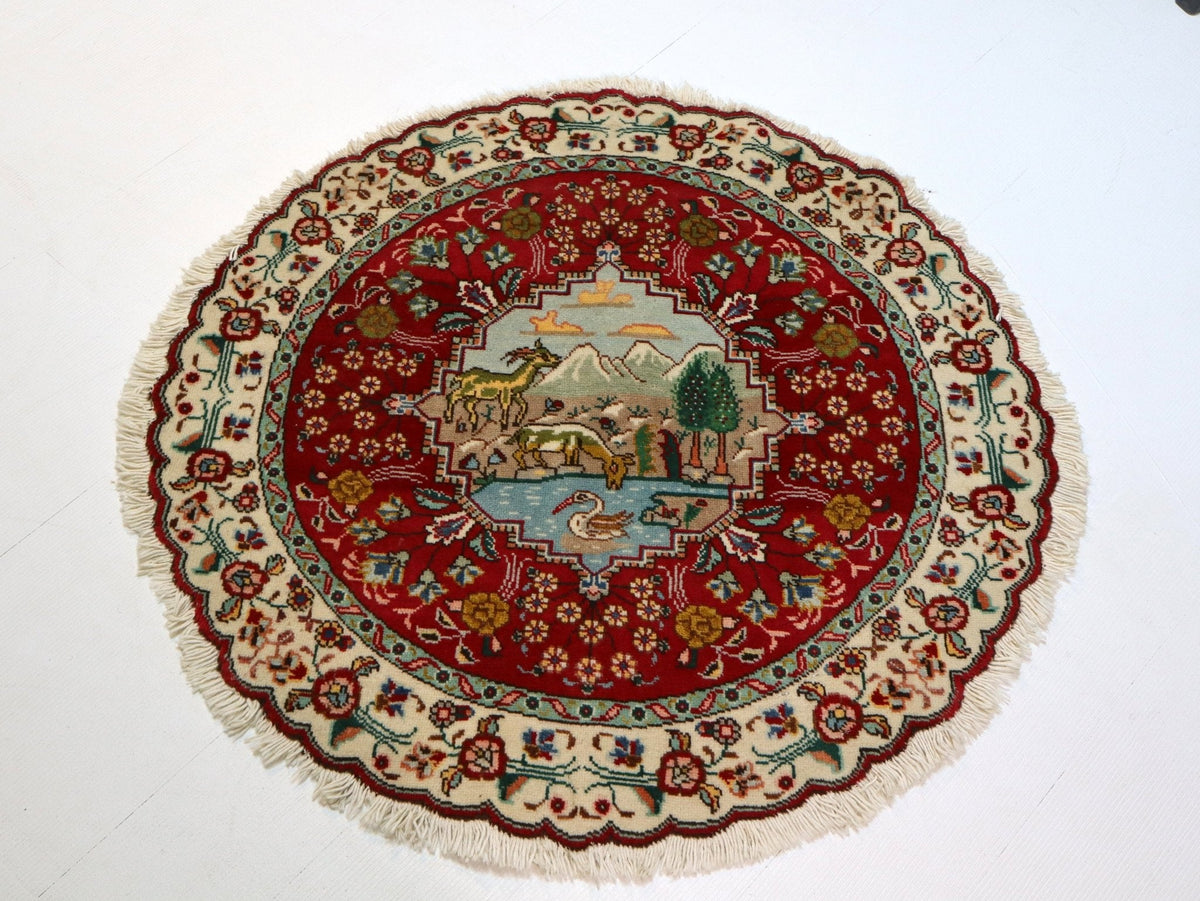 Persian Tabriz Round Rug | 3' 1"