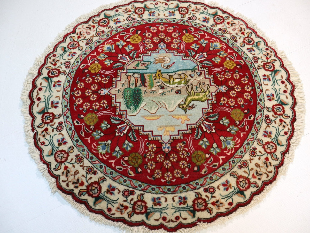 Persian Tabriz Round Rug | 3' 1"