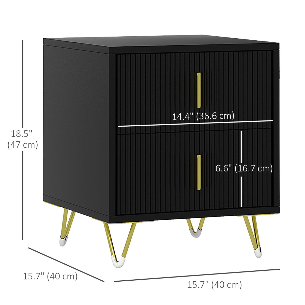 Bedside Table, Modern Nightstand with 2 Drawers, Side End Table with Metal Legs for Living Room, Bedroom, White