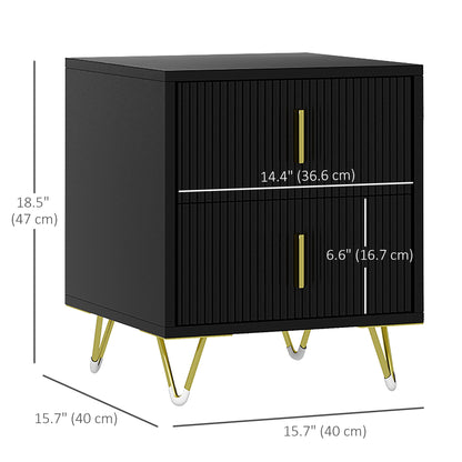 Bedside Table, Modern Nightstand with 2 Drawers, Side End Table with Metal Legs for Living Room, Bedroom, White