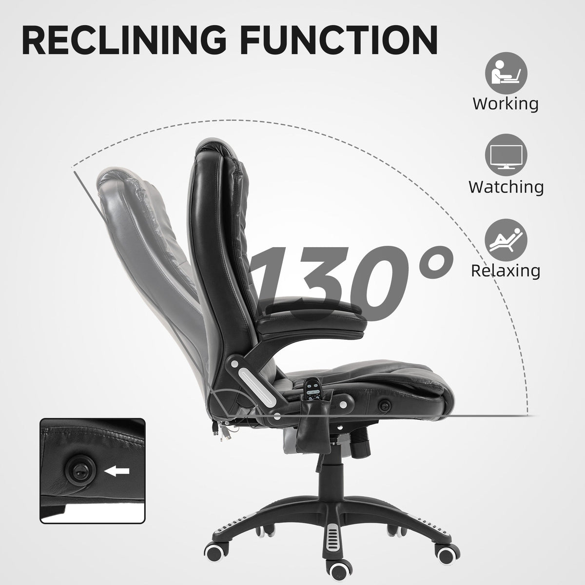 Reclining Massage Office Chair, Executive Office Chair with High Back, Swivel Wheels, Black