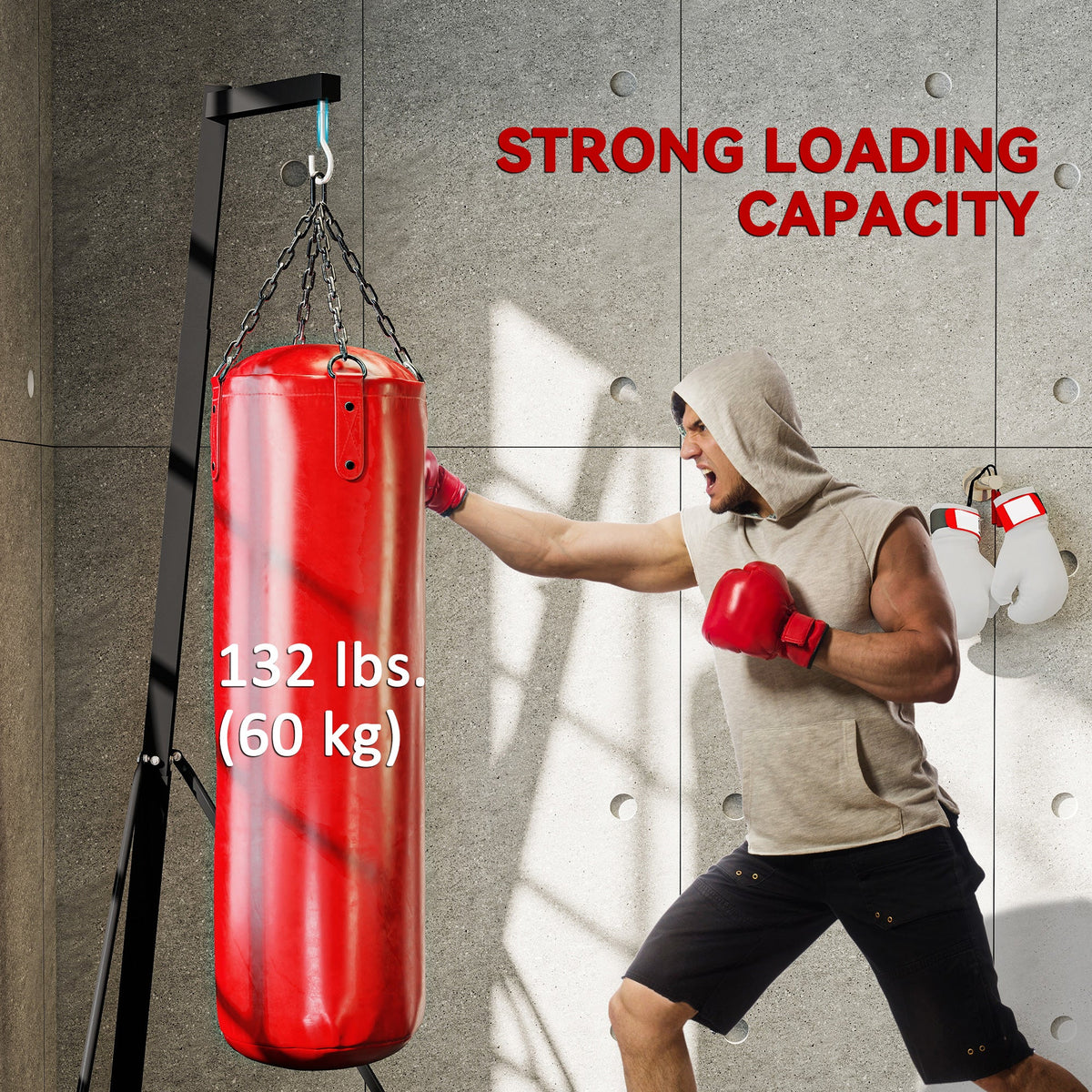 Foldable Punch Bag Stand, Adjustable Height Heavy Bag Stand with Weighted Base, Freestanding for Home Gym, Stand Only