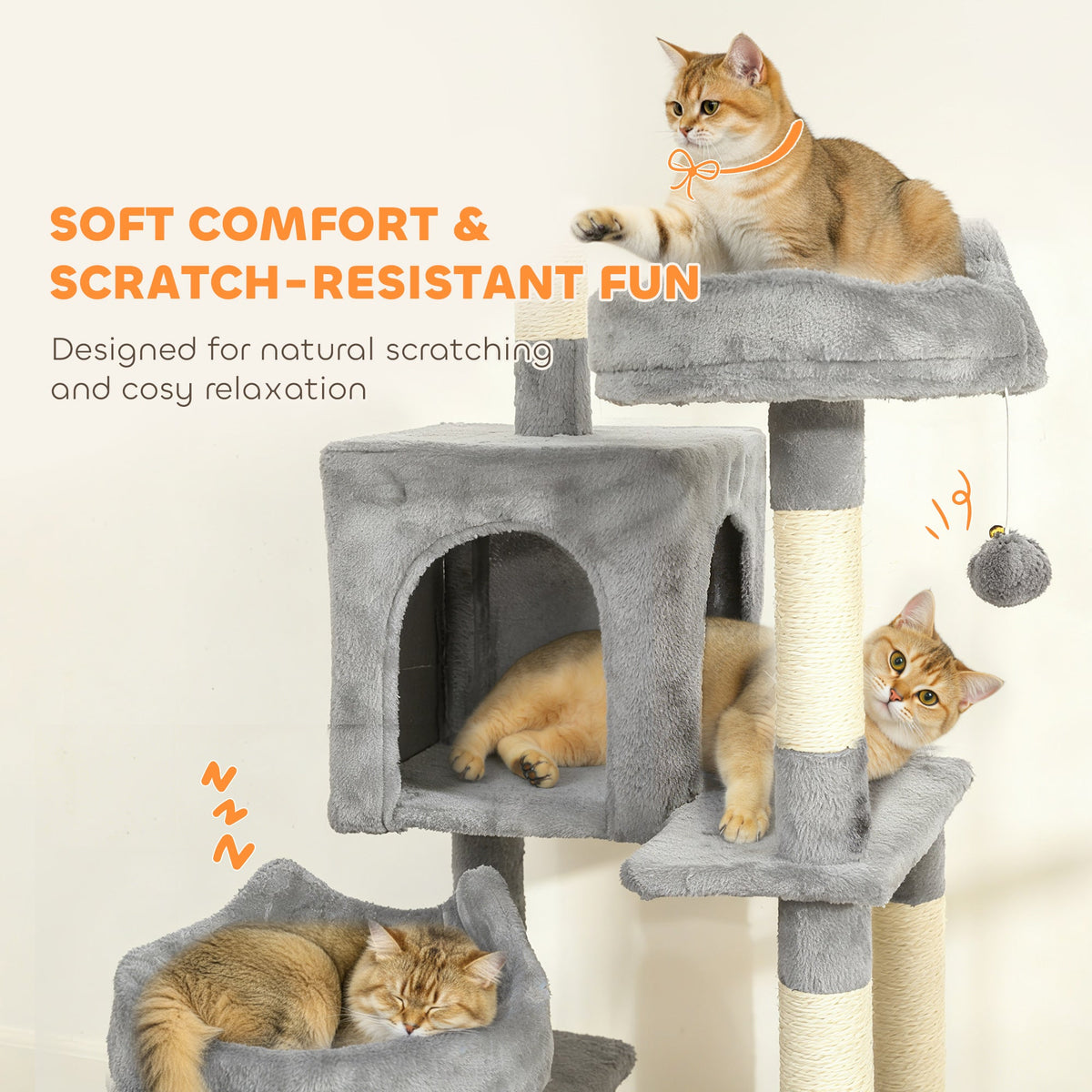 76" Large Cat Tree for Indoor Cats with 8 Scratching Posts, 3 Plush Beds, 2 Hammocks, 2 Large Condos, Ramp, Dark Grey