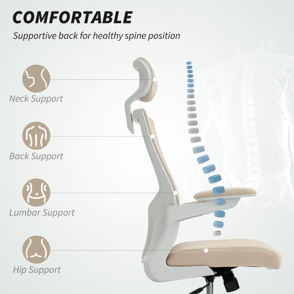 Andre Ergonomic Office Chair with 2D Lumbar Support and adjustable Headrest-Beige/White