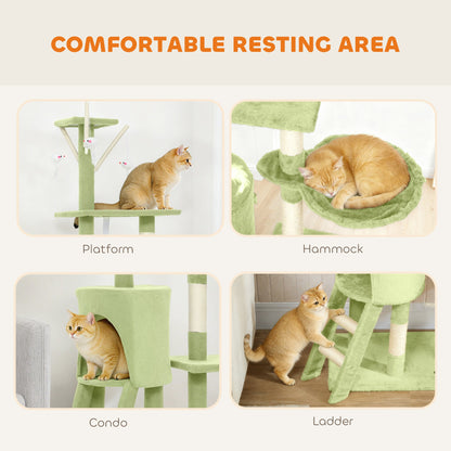 53" Cat Tree Tower, Kitten Activity Centre with Scratching Posts, Condo, Perches, Ladder, Hammock, Dangling Toys, Grey
