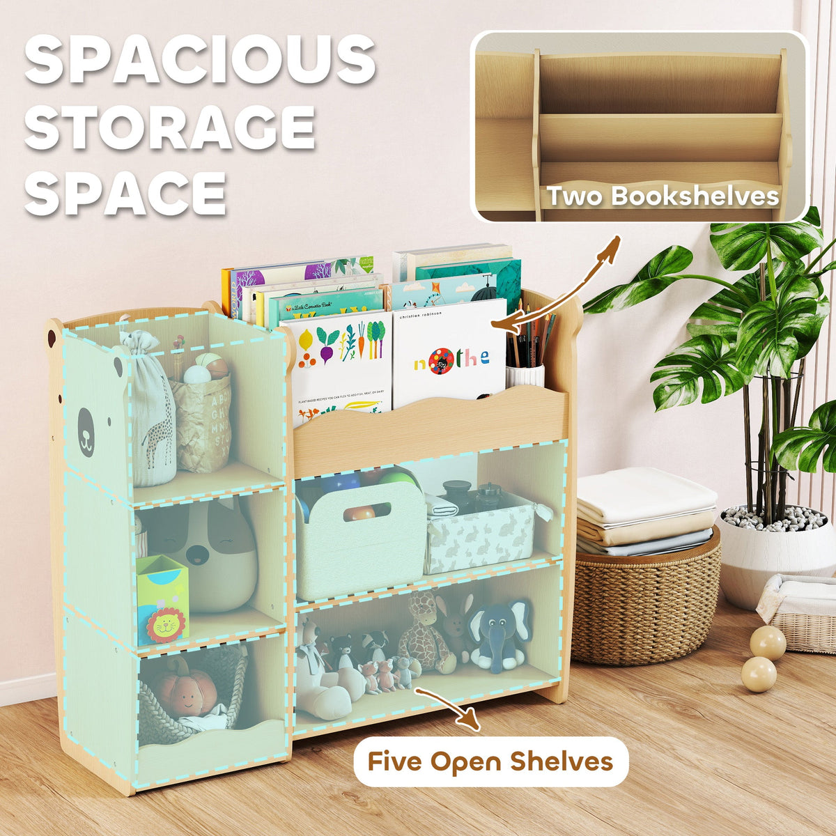 Kids Bookshelf and Toy Storage Organizer, 3 Tier Montessori Toy Organizer with Open Display for Nursery, Natural